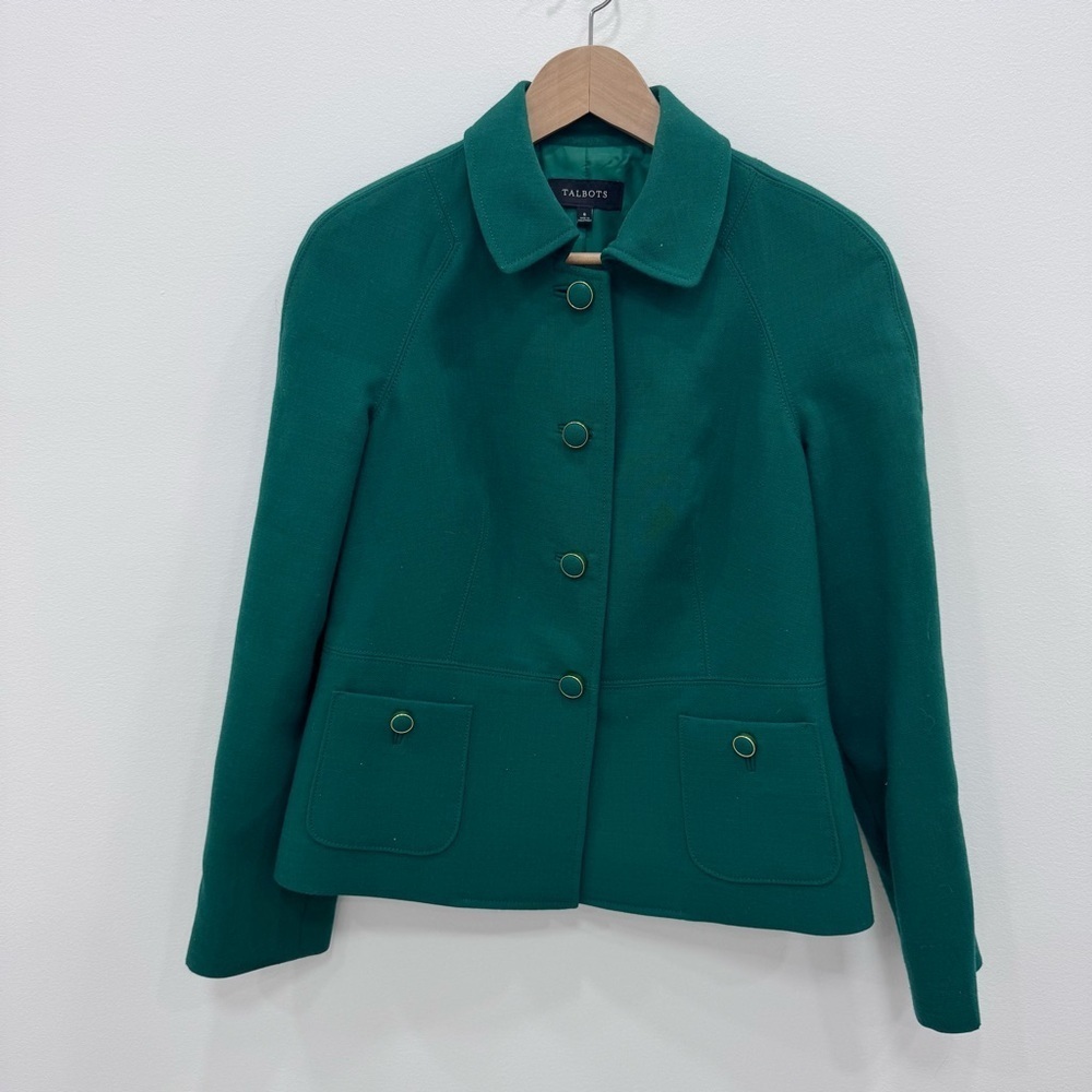Talbots Kelly Green Wool Blend Jacket/Blazer Size 8 career business wear
